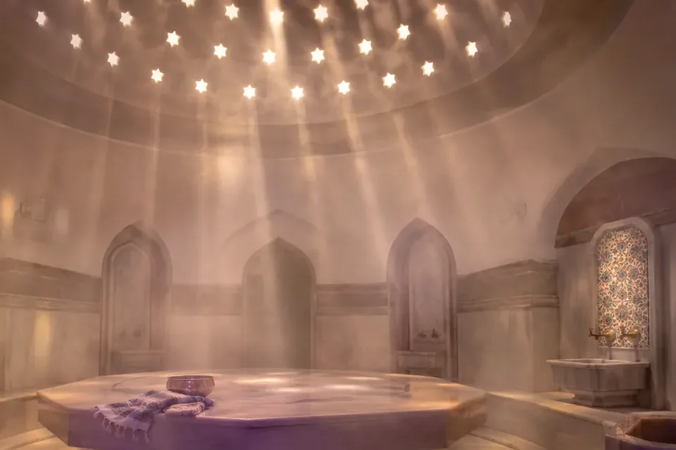 Elena Masaj Salonu, Kâğıthane — hamam bölümü, kurna ve mermer